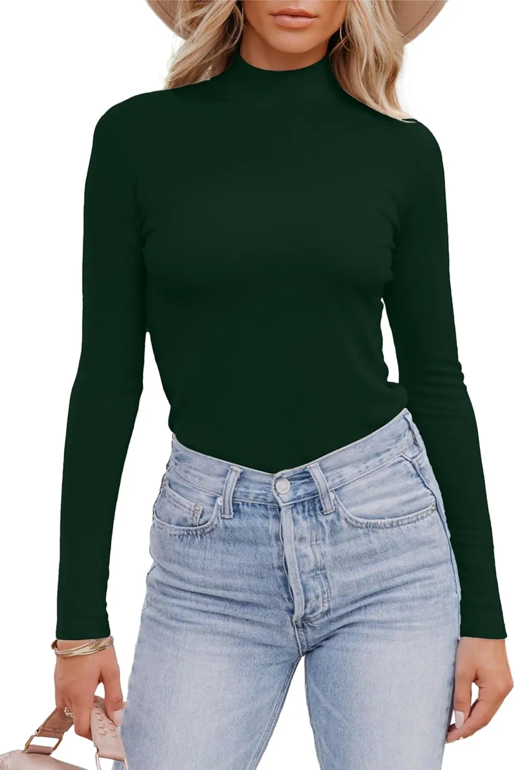 Areecin Women's Mock Neck Tops Long Sleeve Shirts Ribbed Knit Slim Fitted Casual Pullovers Tee Basic Tops