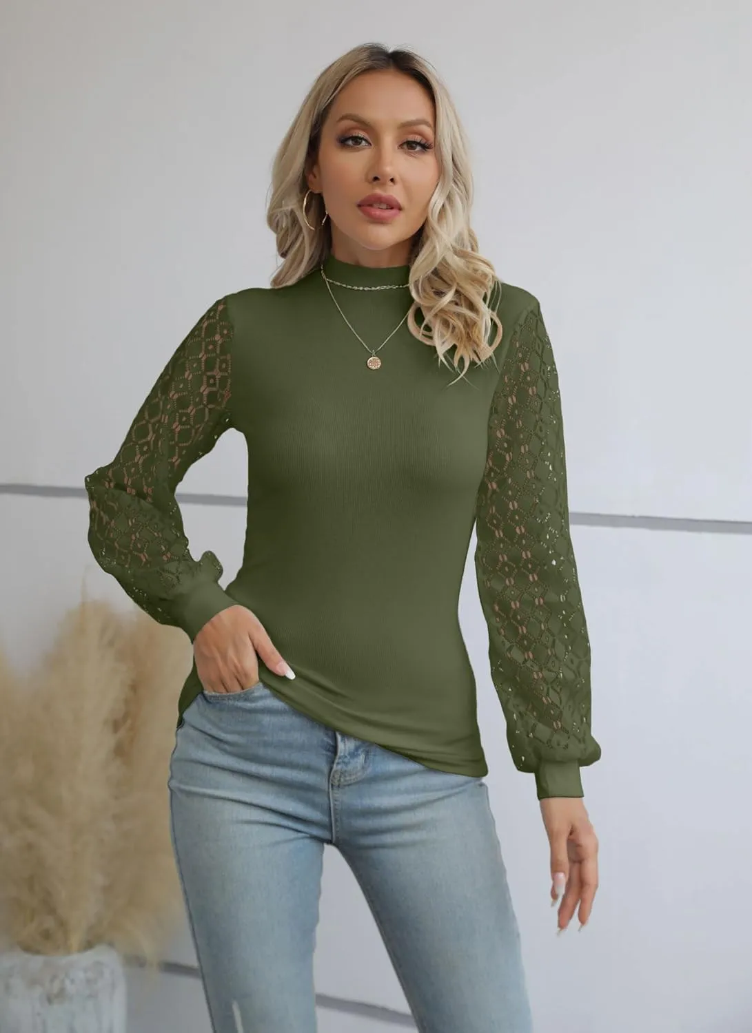 Areecin Women's Mock Neck Tops Long Sleeve Shirts Ribbed Knit Slim Fitted Casual Pullovers Tee Basic Tops