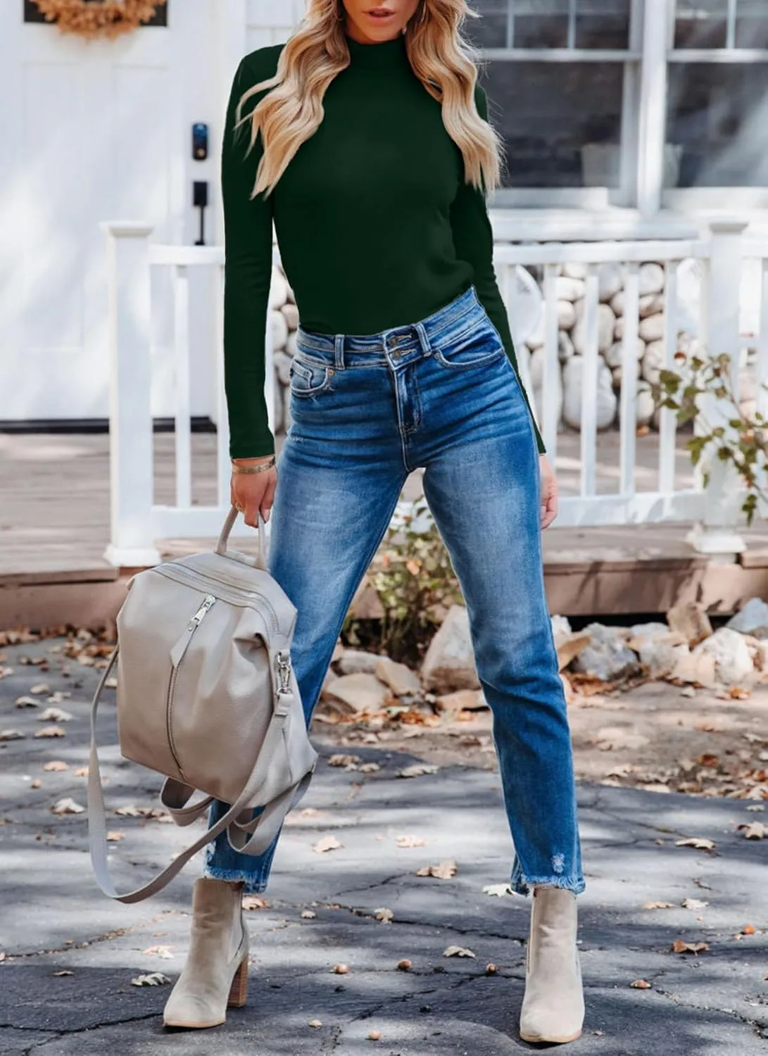 Areecin Women's Mock Neck Tops Long Sleeve Shirts Ribbed Knit Slim Fitted Casual Pullovers Tee Basic Tops