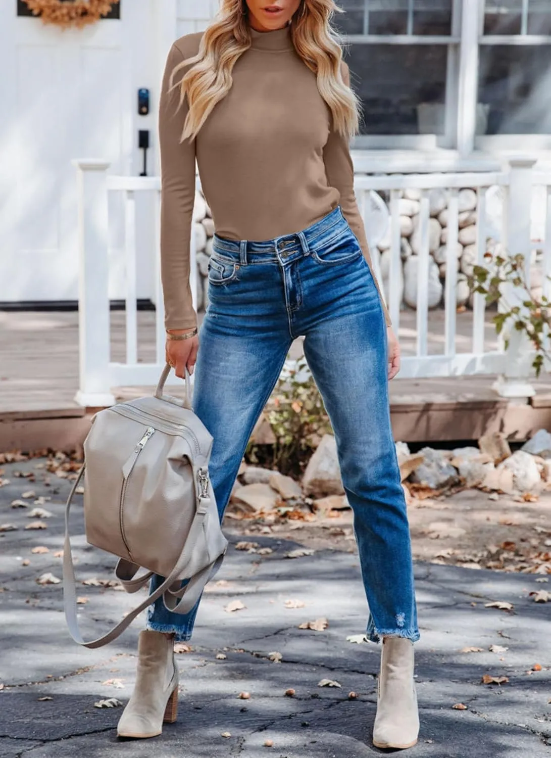 Areecin Women's Mock Neck Tops Long Sleeve Shirts Ribbed Knit Slim Fitted Casual Pullovers Tee Basic Tops