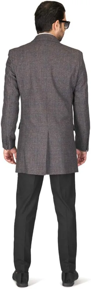 AZAR MAN Slim Fit Modern Wool Overcoat 3 Button Notch Lapel Top Trench Coat