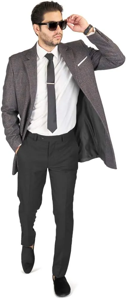 AZAR MAN Slim Fit Modern Wool Overcoat 3 Button Notch Lapel Top Trench Coat