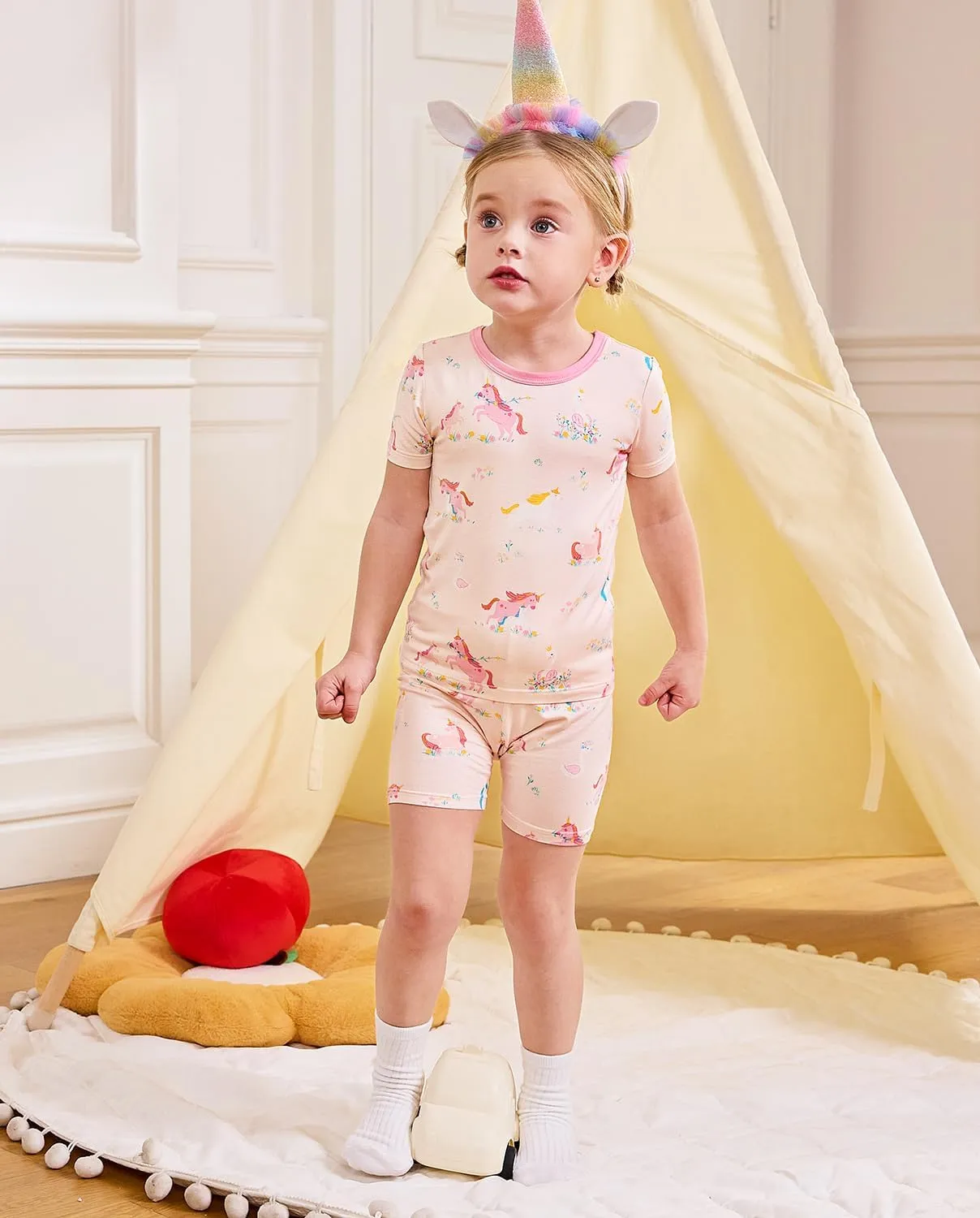Bamboo Viscose Toddler Unicorn Mermaid Girls Kids Pajamas Short Sleeve Summer Cool Snug fit Pjs 12M-8Y 2pcs