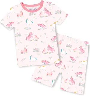 Bamboo Viscose Toddler Unicorn Mermaid Girls Kids Pajamas Short Sleeve Summer Cool Snug fit Pjs 12M-8Y 2pcs