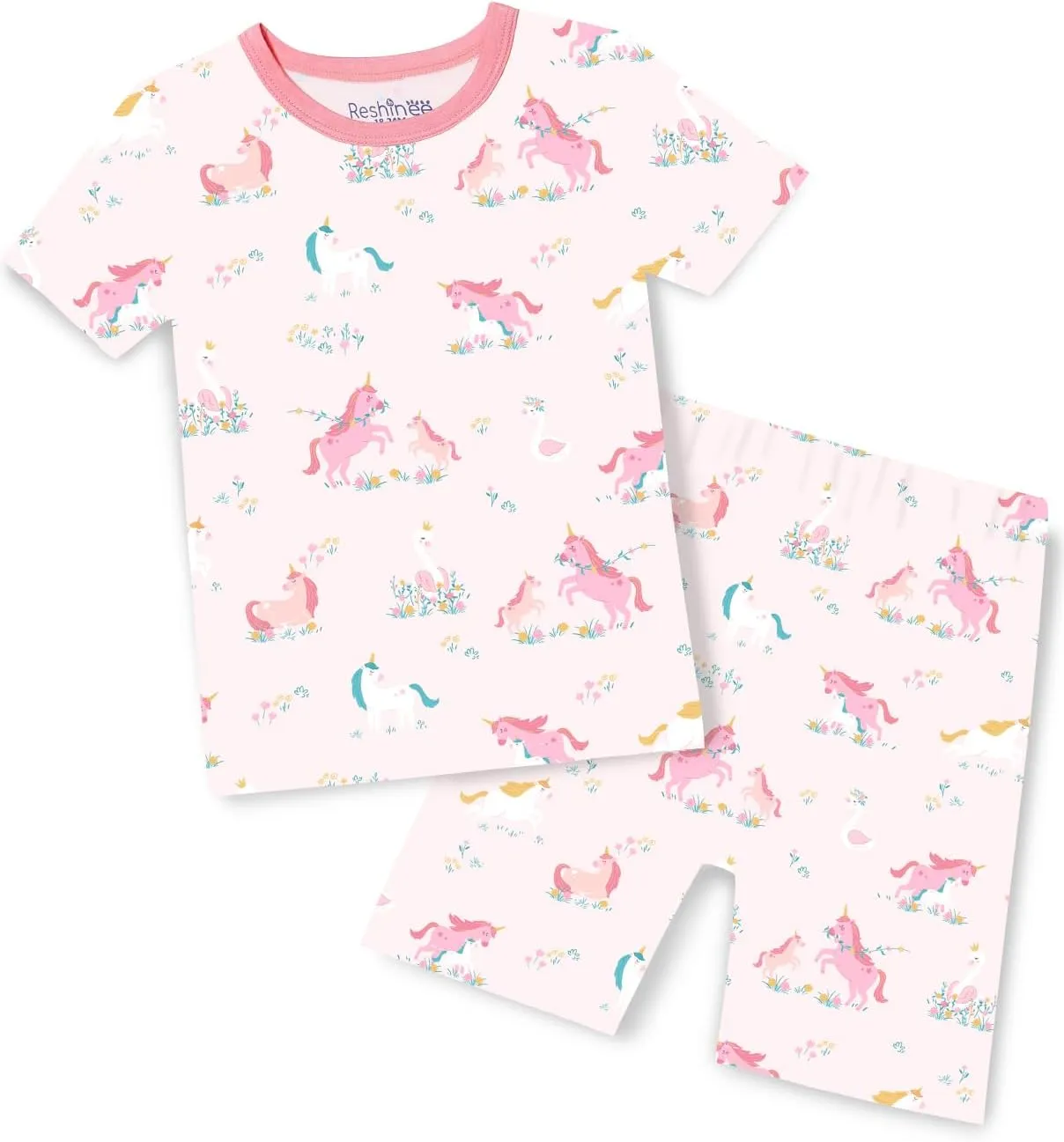 Bamboo Viscose Toddler Unicorn Mermaid Girls Kids Pajamas Short Sleeve Summer Cool Snug fit Pjs 12M-8Y 2pcs