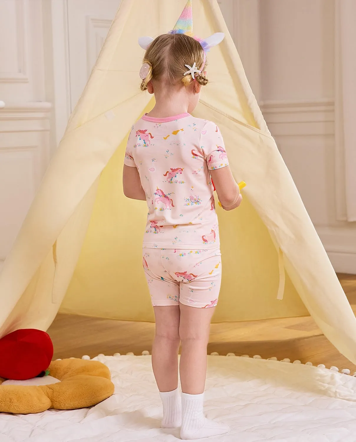 Bamboo Viscose Toddler Unicorn Mermaid Girls Kids Pajamas Short Sleeve Summer Cool Snug fit Pjs 12M-8Y 2pcs
