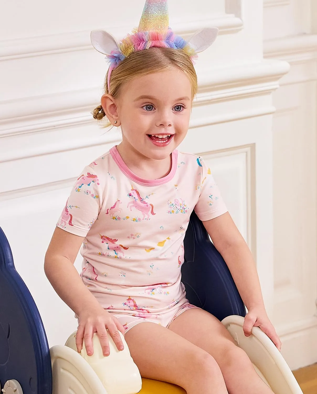 Bamboo Viscose Toddler Unicorn Mermaid Girls Kids Pajamas Short Sleeve Summer Cool Snug fit Pjs 12M-8Y 2pcs