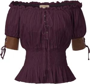 Belle Poque Women Renaissance Off Shoulder Blouse Smocked Waist Pirate Shirt Peplum Tops