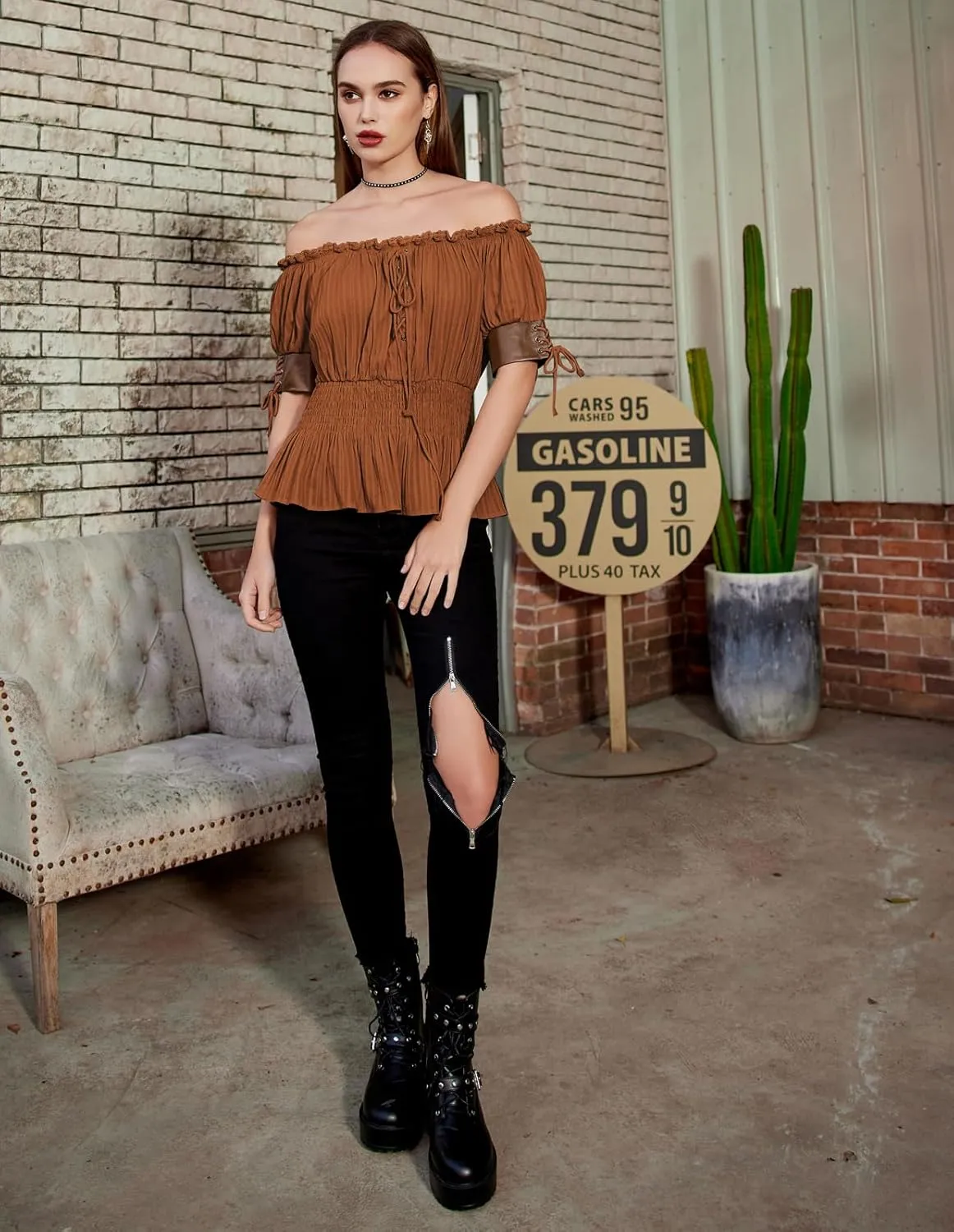 Belle Poque Women Renaissance Off Shoulder Blouse Smocked Waist Pirate Shirt Peplum Tops