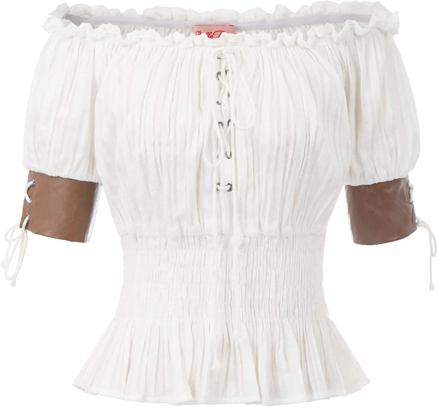 Belle Poque Women Renaissance Off Shoulder Blouse Smocked Waist Pirate Shirt Peplum Tops