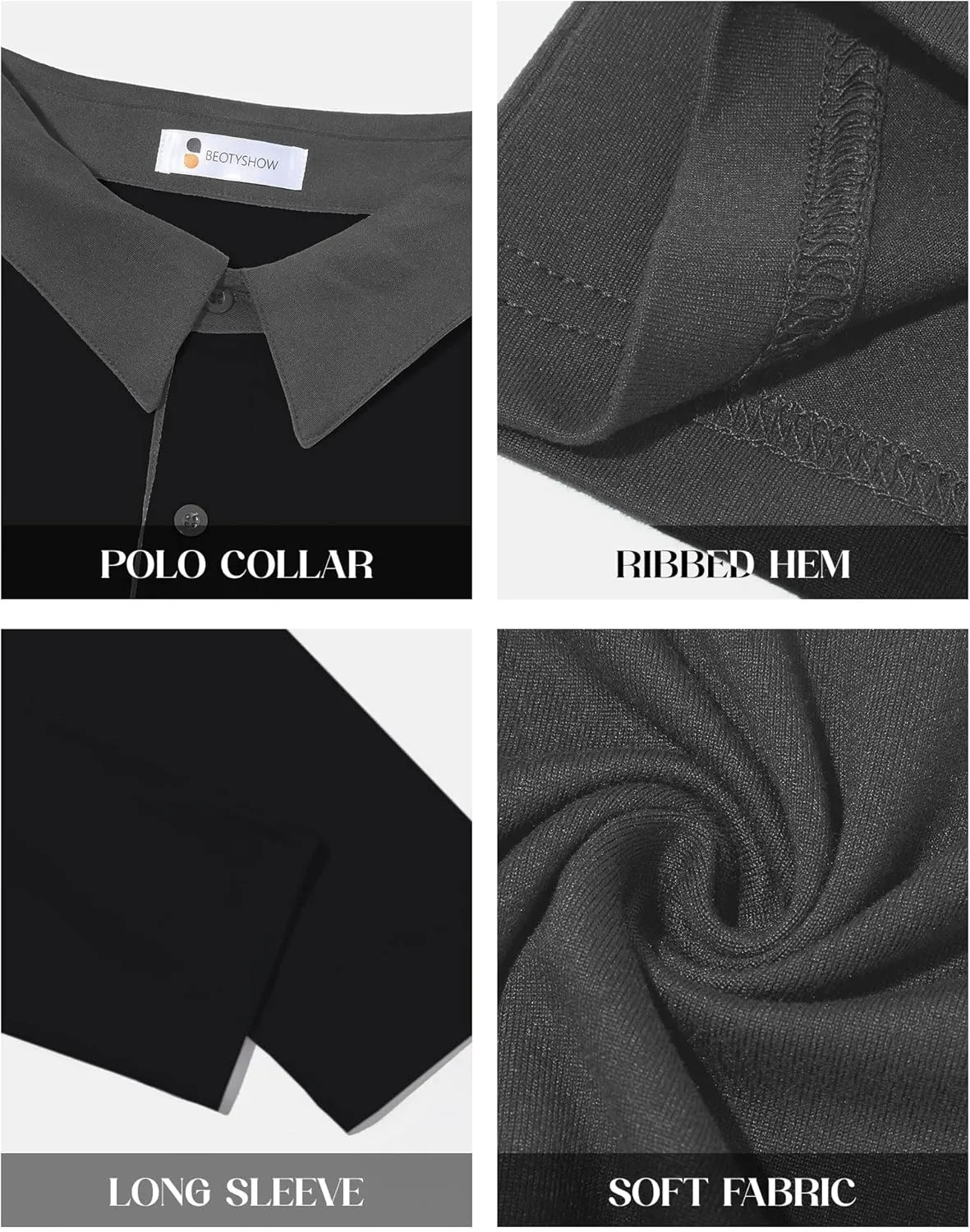 Beotyshow Mens Striped Polo Shirts Long Sleeve Contrast Color Golf Casual Shirt Collared Fashion T Shirts