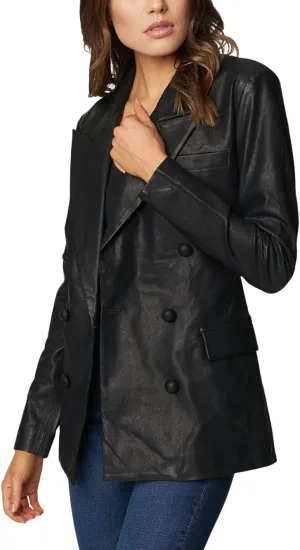 [BLANKNYC] Womens Double Breasted Long Vegan Leather Blazer