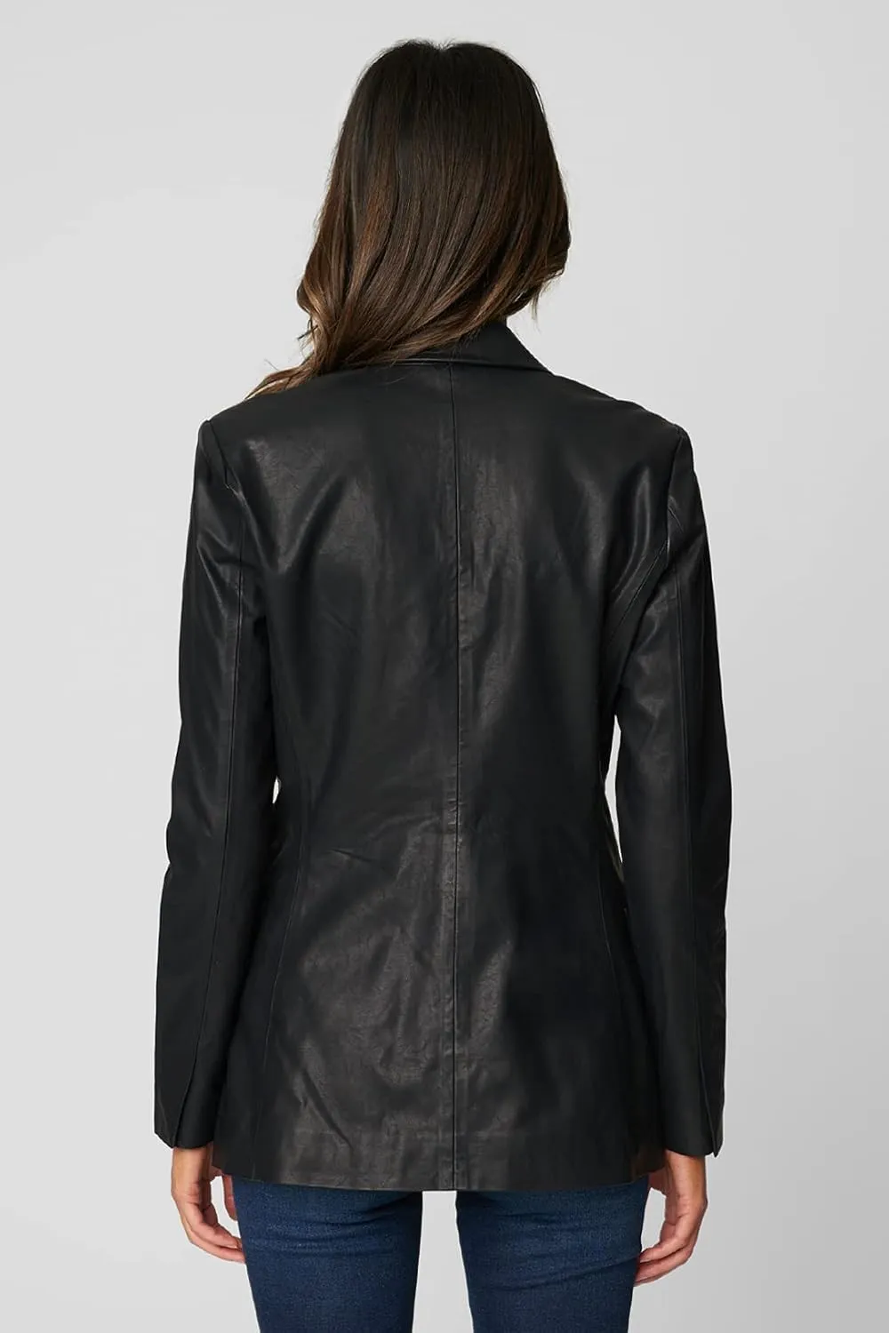 [BLANKNYC] Womens Double Breasted Long Vegan Leather Blazer