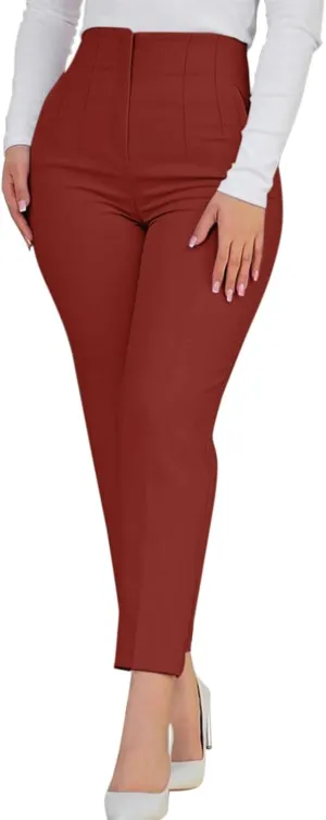 Business Work Pants for Women High Waist Pleated Dress Pants Casual Plus Size Straight Leg Slim Fit Office Trousers