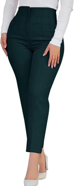Business Work Pants for Women High Waist Pleated Dress Pants Casual Plus Size Straight Leg Slim Fit Office Trousers