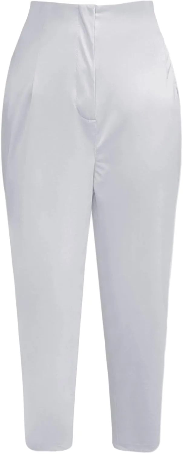 Business Work Pants for Women High Waist Pleated Dress Pants Casual Plus Size Straight Leg Slim Fit Office Trousers