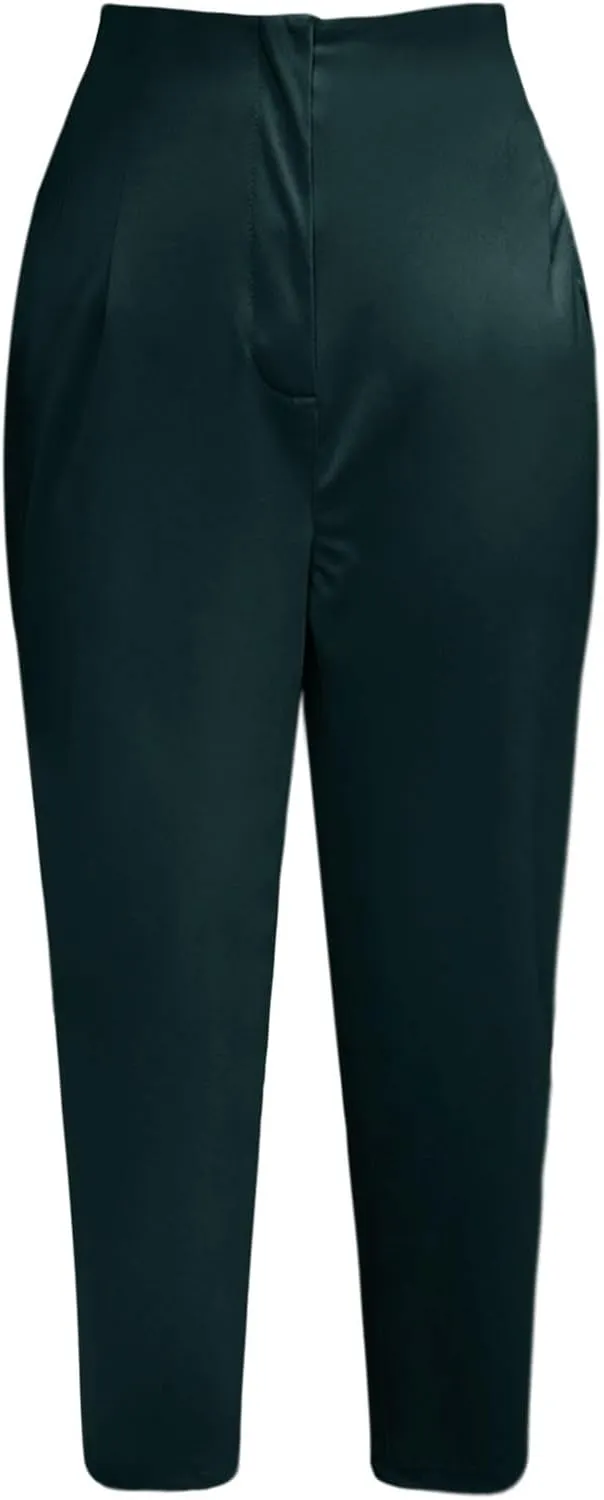 Business Work Pants for Women High Waist Pleated Dress Pants Casual Plus Size Straight Leg Slim Fit Office Trousers