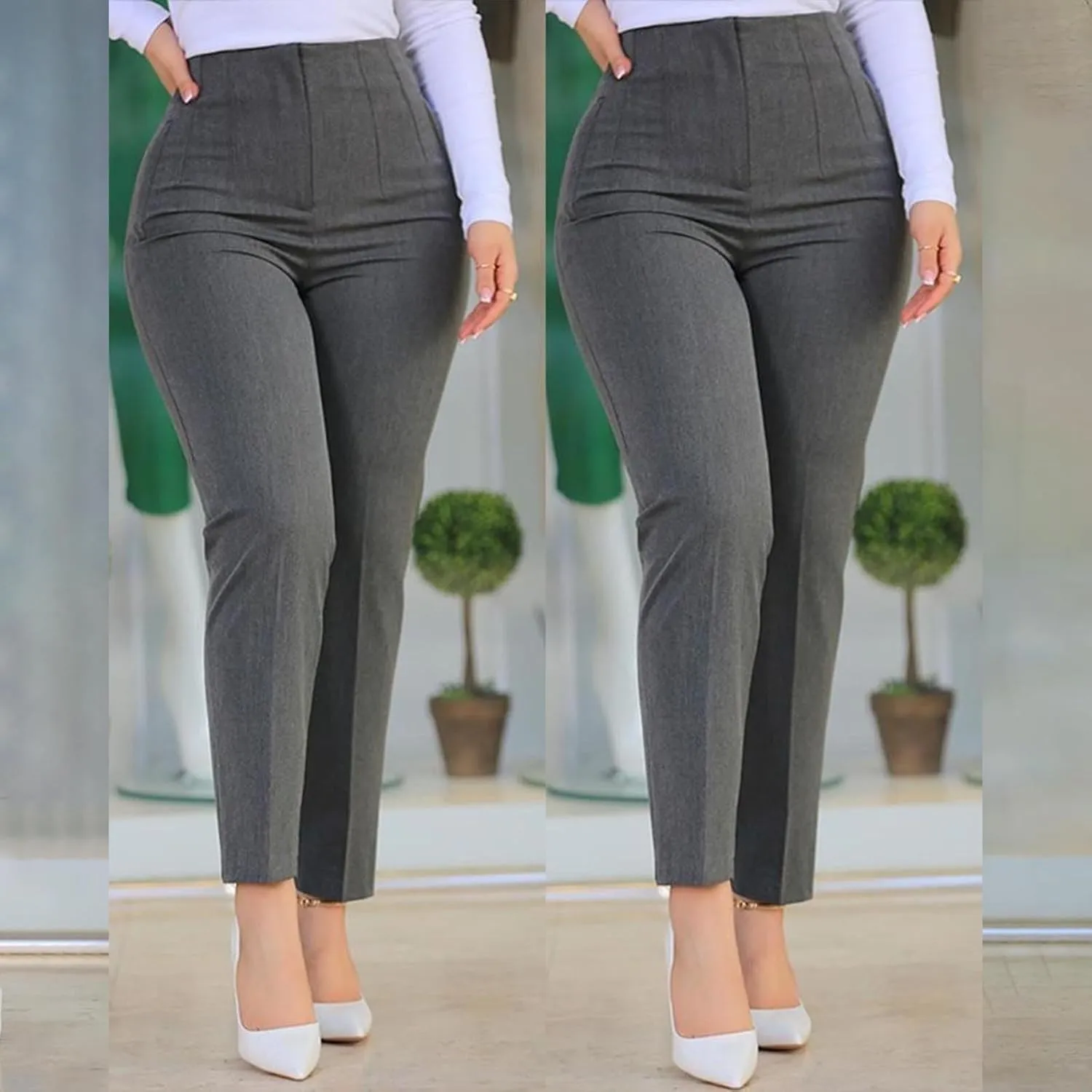 Business Work Pants for Women High Waist Pleated Dress Pants Casual Plus Size Straight Leg Slim Fit Office Trousers