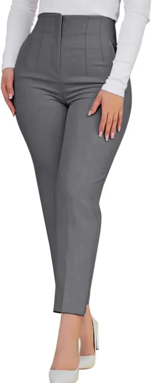 Business Work Pants for Women High Waist Pleated Dress Pants Casual Plus Size Straight Leg Slim Fit Office Trousers