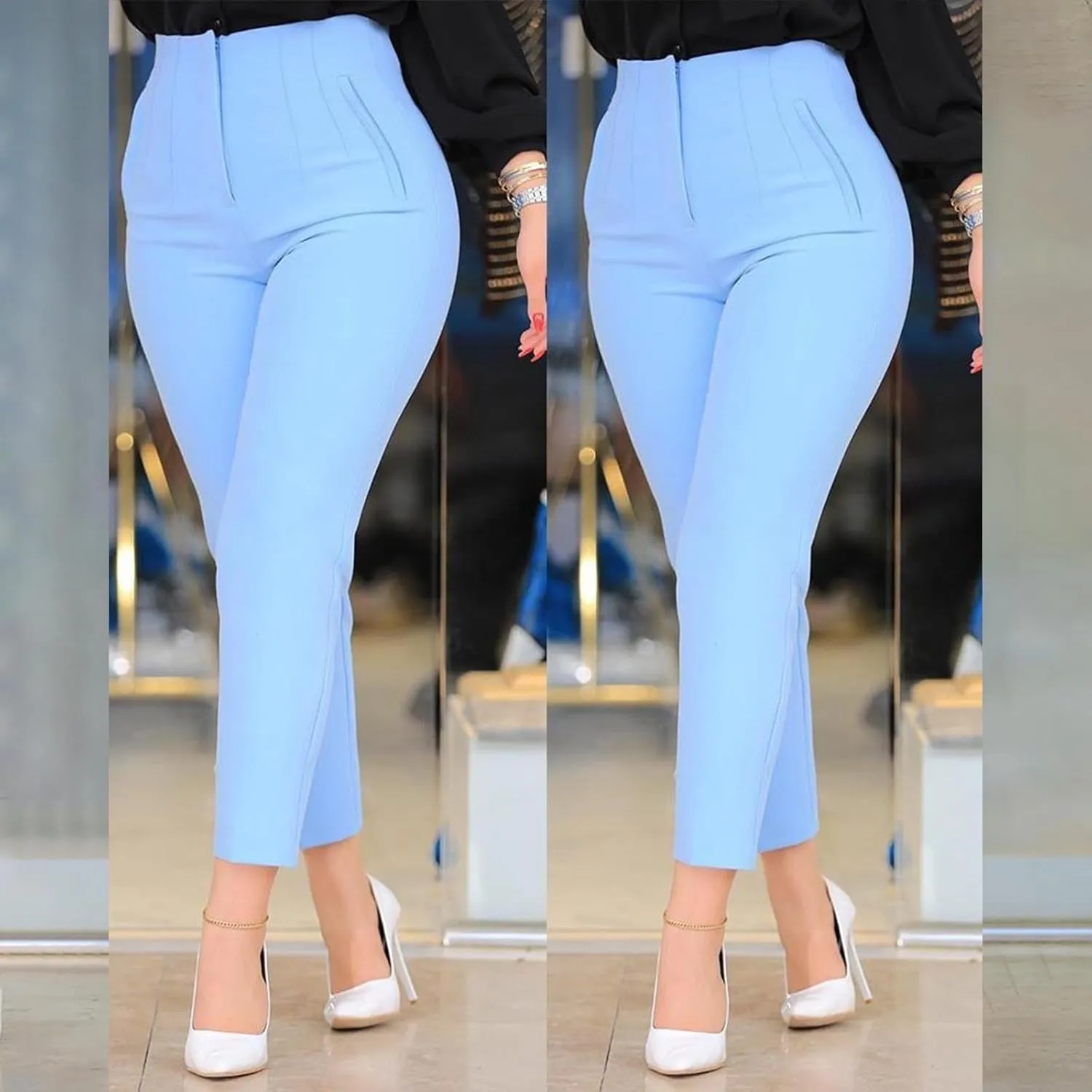 Business Work Pants for Women High Waist Pleated Dress Pants Casual Plus Size Straight Leg Slim Fit Office Trousers