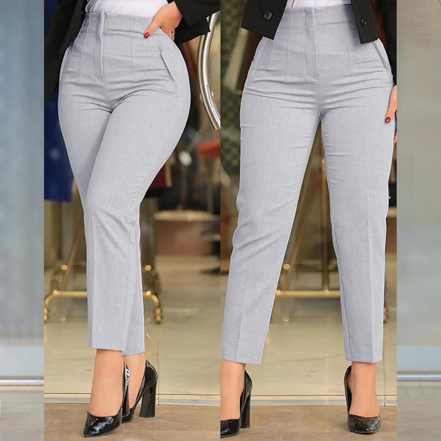 Business Work Pants for Women High Waist Pleated Dress Pants Casual Plus Size Straight Leg Slim Fit Office Trousers