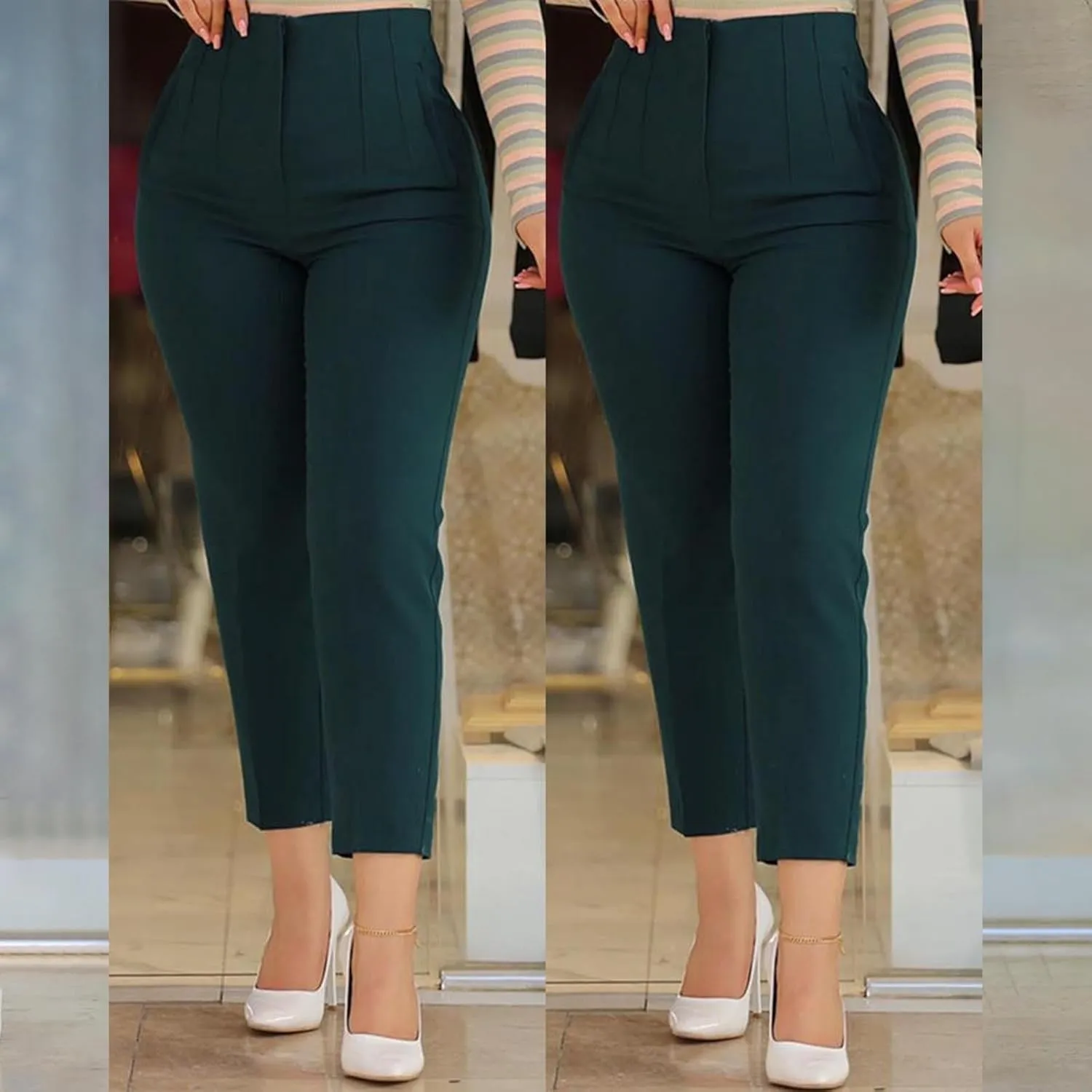 Business Work Pants for Women High Waist Pleated Dress Pants Casual Plus Size Straight Leg Slim Fit Office Trousers