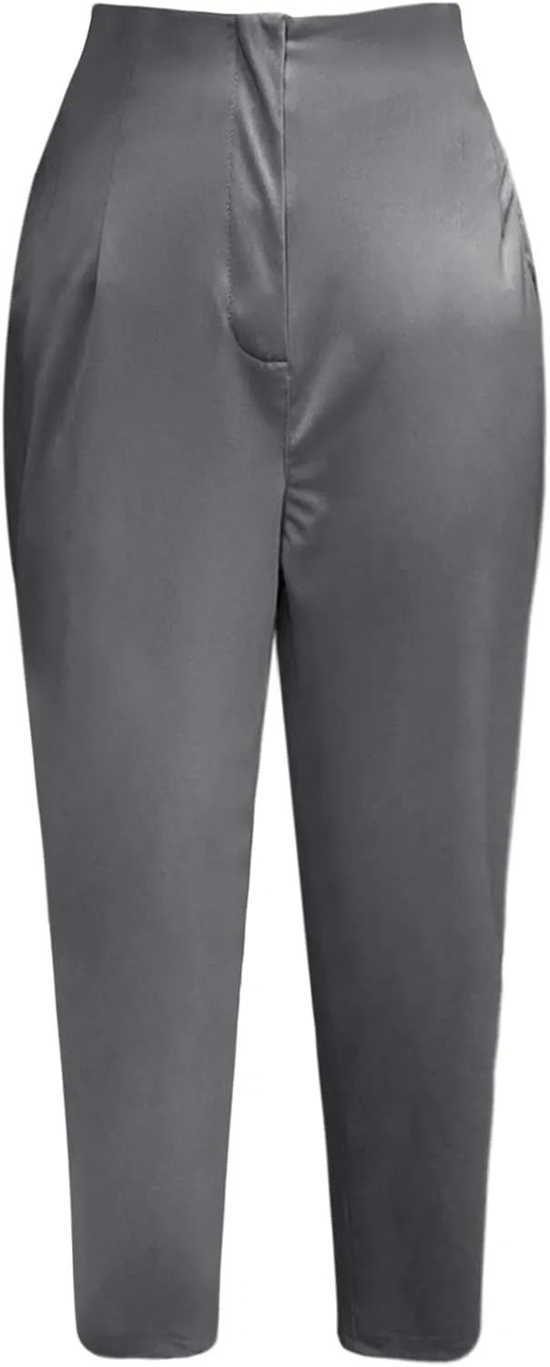 Business Work Pants for Women High Waist Pleated Dress Pants Casual Plus Size Straight Leg Slim Fit Office Trousers