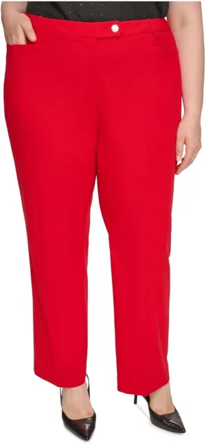 Calvin Klein Womens Mid Rise Straight Leg Casual Trouser Pants, Red, Plus Size, 16W