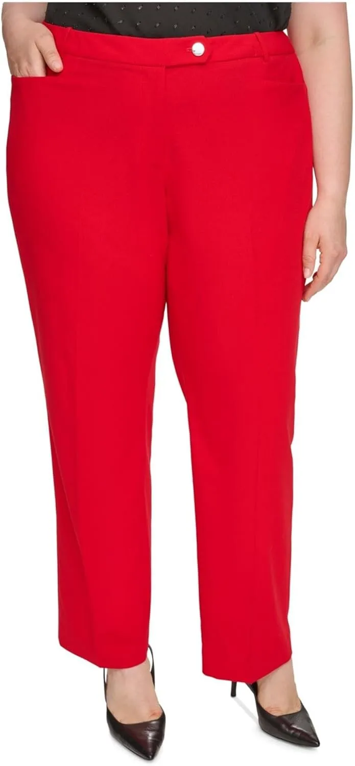 Calvin Klein Womens Mid Rise Straight Leg Casual Trouser Pants, Red, Plus Size, 16W