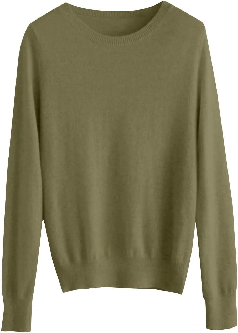 Cashmere Sweaters for Women, Crew Neck Long Sleeve Soft Warm Trendy Pullover Tops Lightweight Wool Cozy Knit Sweater