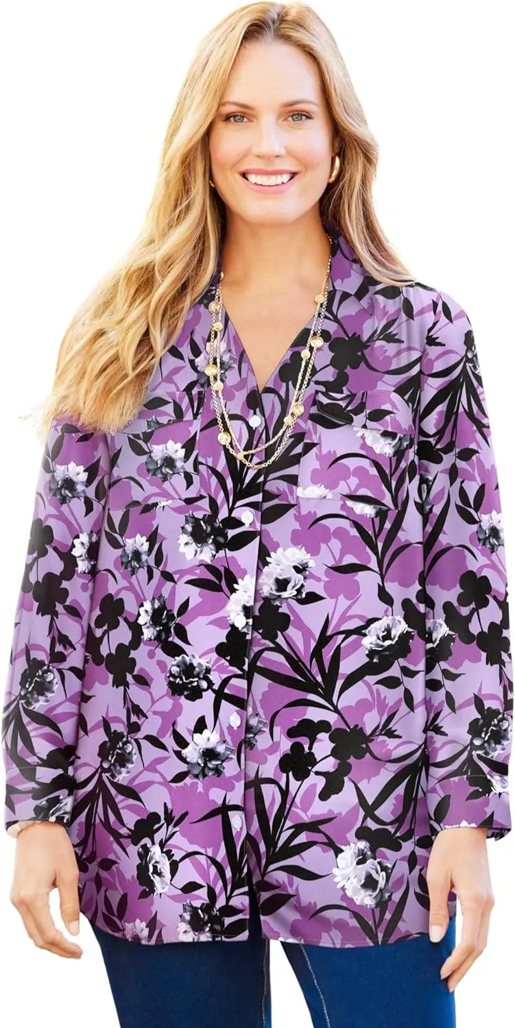Catherines Women's Plus Size Petite Modern Camp Shirt