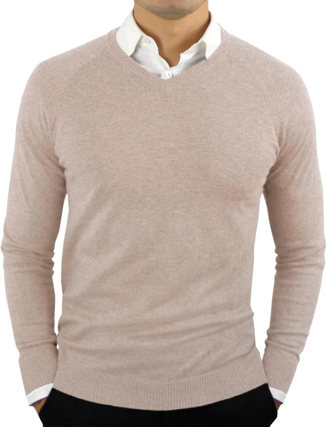 CC Perfect Slim Fit V Neck Sweaters for Men | Lightweight Breathable Mens Sweater | Soft Fitted V-Neck Pullover for Men