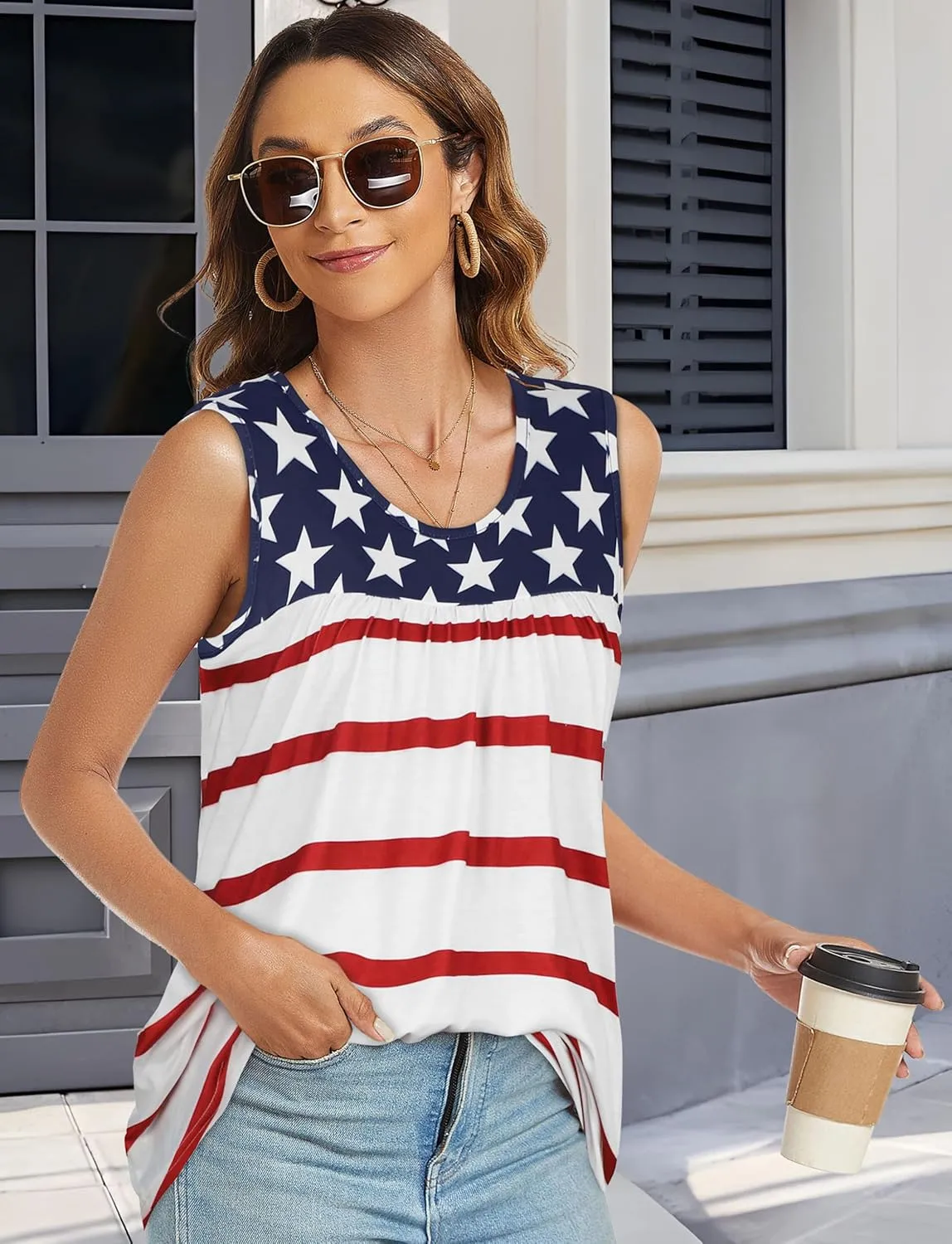 CHICGAL Womens Summer Tank Tops Sleeveless T Shirt Casual Loose Fit Tunic Blouses