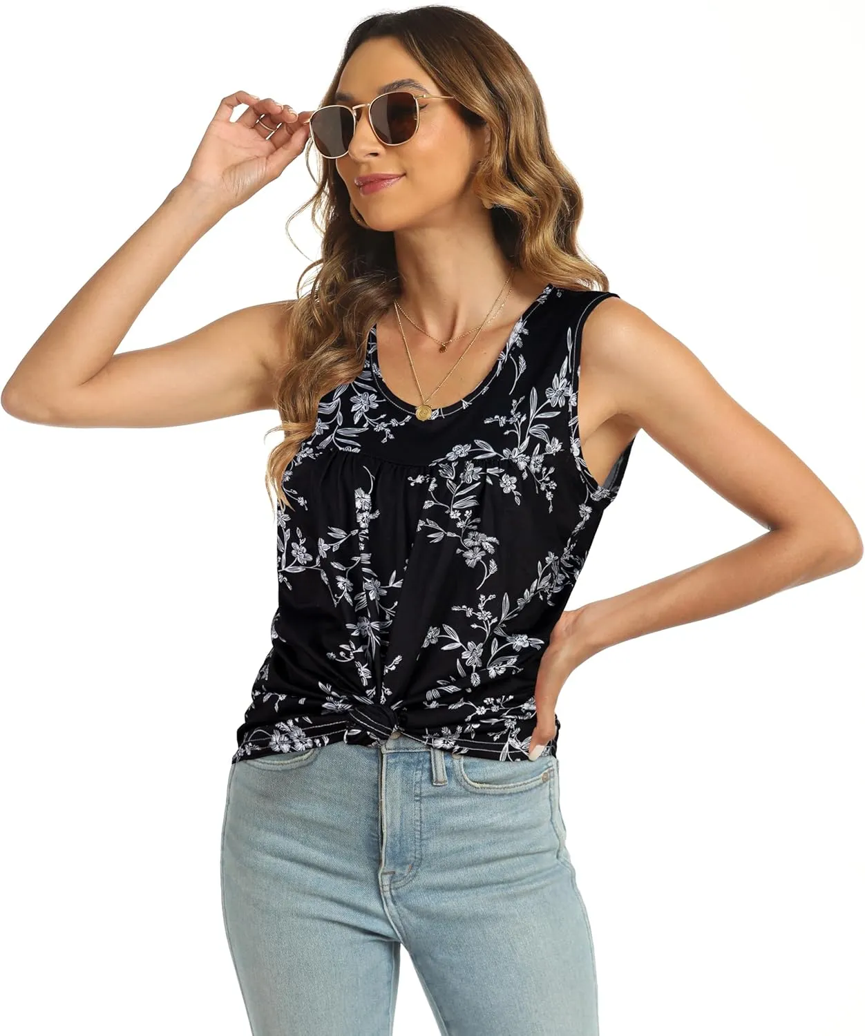 CHICGAL Womens Summer Tank Tops Sleeveless T Shirt Casual Loose Fit Tunic Blouses