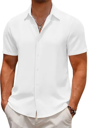 COOFANDY Men's Casual Button Down Short Sleeve Shirts Summer Beach Wedding Shirt Vacation Cotton Shirts