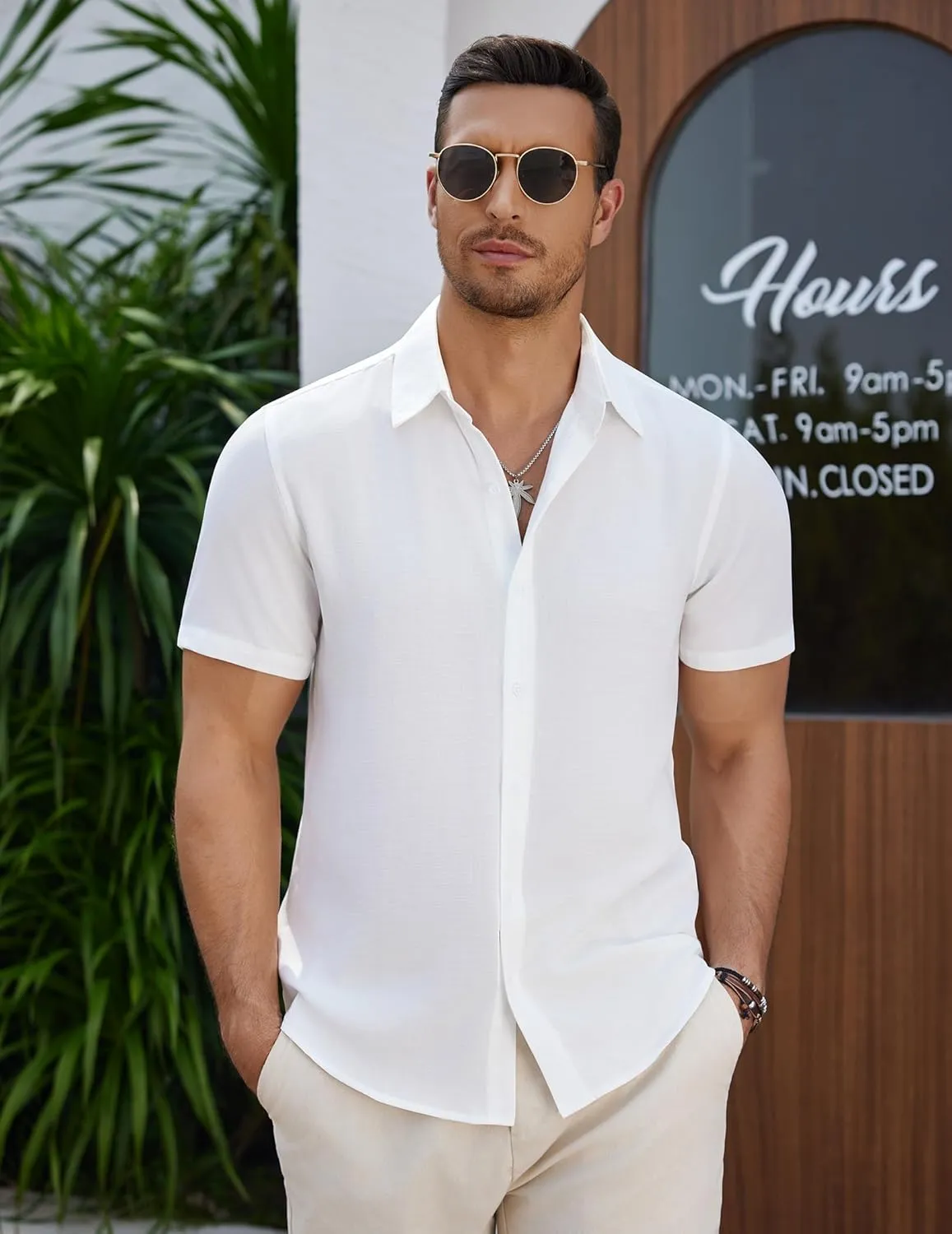 COOFANDY Men's Casual Button Down Short Sleeve Shirts Summer Beach Wedding Shirt Vacation Cotton Shirts