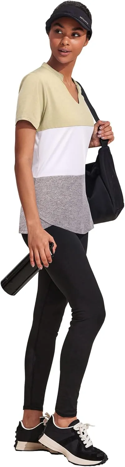COOrun Womens Workout Tops Short Sleeve V Neck Moisture Wicking Shirts Yoga Top Golf Athletic Running Casual T-Shirts__