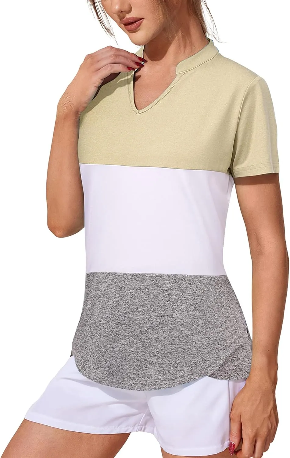COOrun Womens Workout Tops Short Sleeve V Neck Moisture Wicking Shirts Yoga Top Golf Athletic Running Casual T-Shirts__