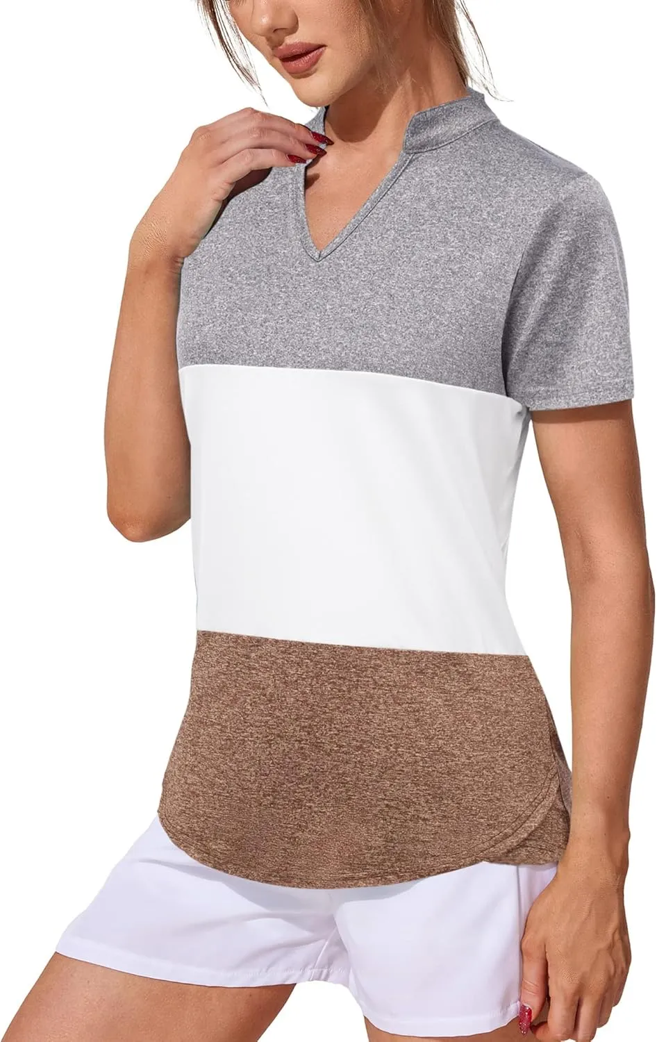 COOrun Womens Workout Tops Short Sleeve V Neck Moisture Wicking Shirts Yoga Top Golf Athletic Running Casual T-Shirts__