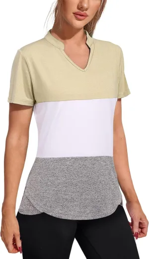 COOrun Womens Workout Tops Short Sleeve V Neck Moisture Wicking Shirts Yoga Top Golf Athletic Running Casual T-Shirts__