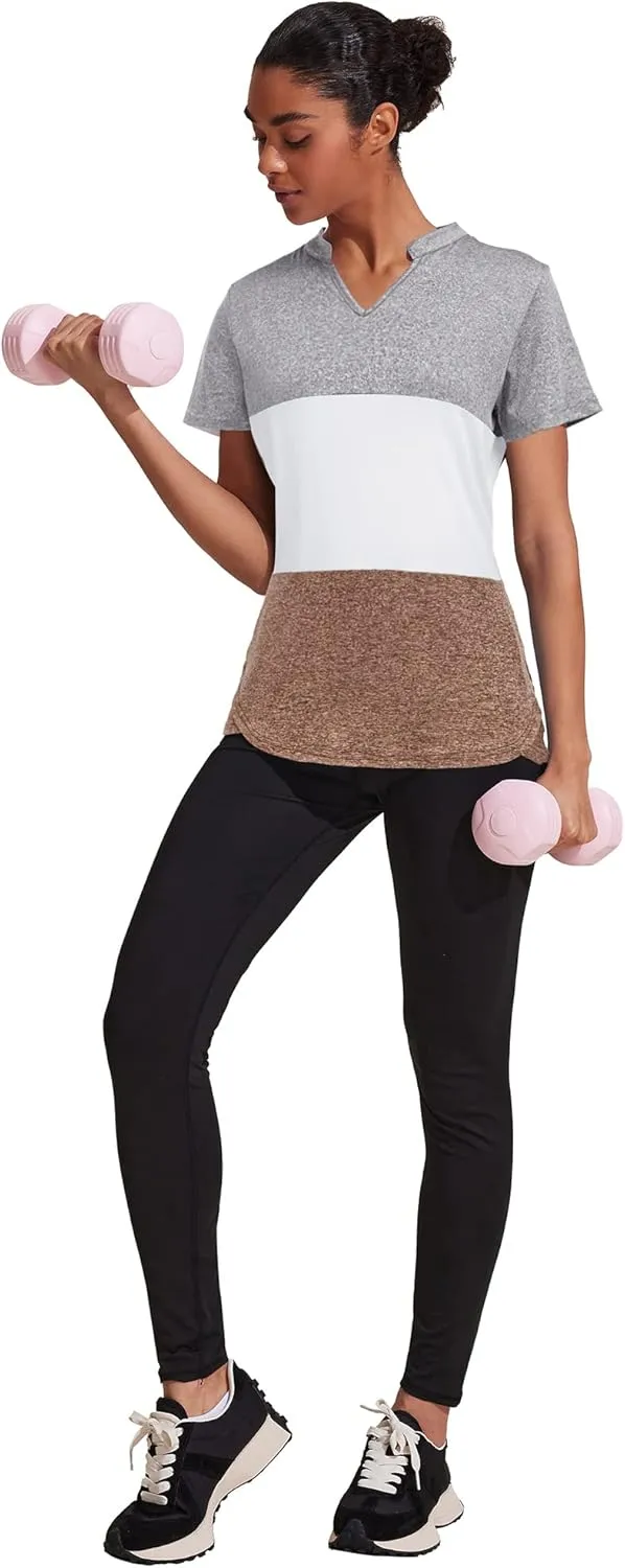 COOrun Womens Workout Tops Short Sleeve V Neck Moisture Wicking Shirts Yoga Top Golf Athletic Running Casual T-Shirts__