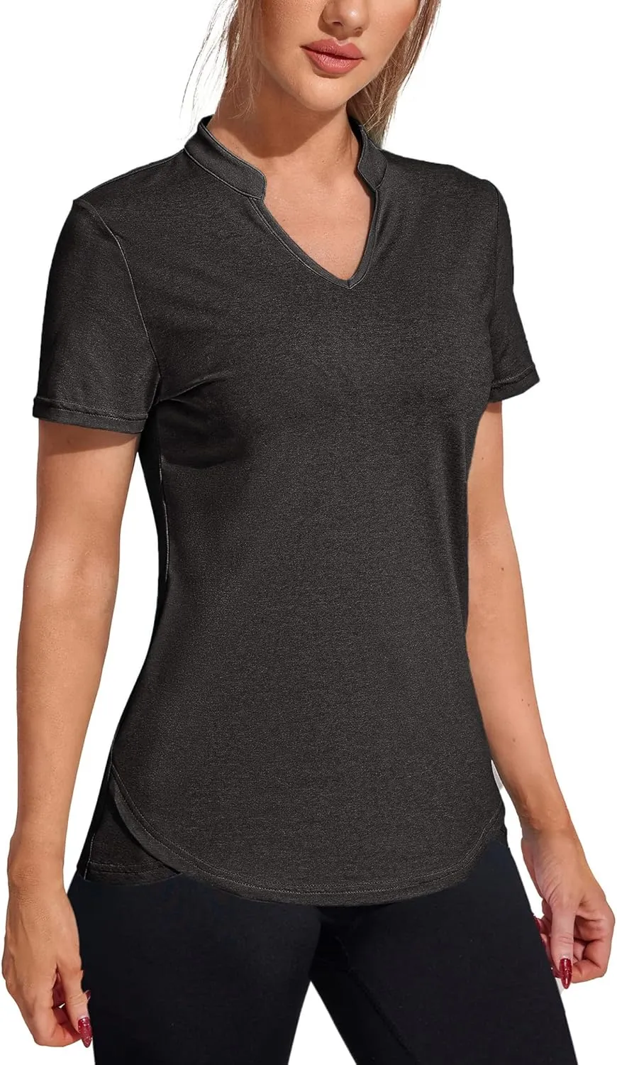 COOrun Womens Workout Tops Short Sleeve V Neck Moisture Wicking Shirts Yoga Top Golf Athletic Running Casual T-Shirts__