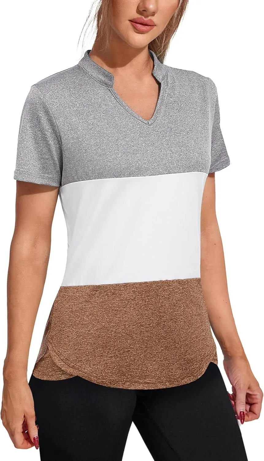 COOrun Womens Workout Tops Short Sleeve V Neck Moisture Wicking Shirts Yoga Top Golf Athletic Running Casual T-Shirts__