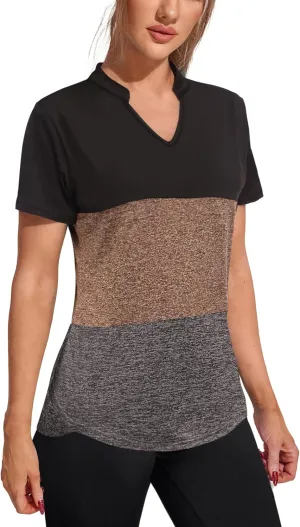 COOrun Womens Workout Tops Short Sleeve V Neck Moisture Wicking Shirts Yoga Top Golf Athletic Running Casual T-Shirts__