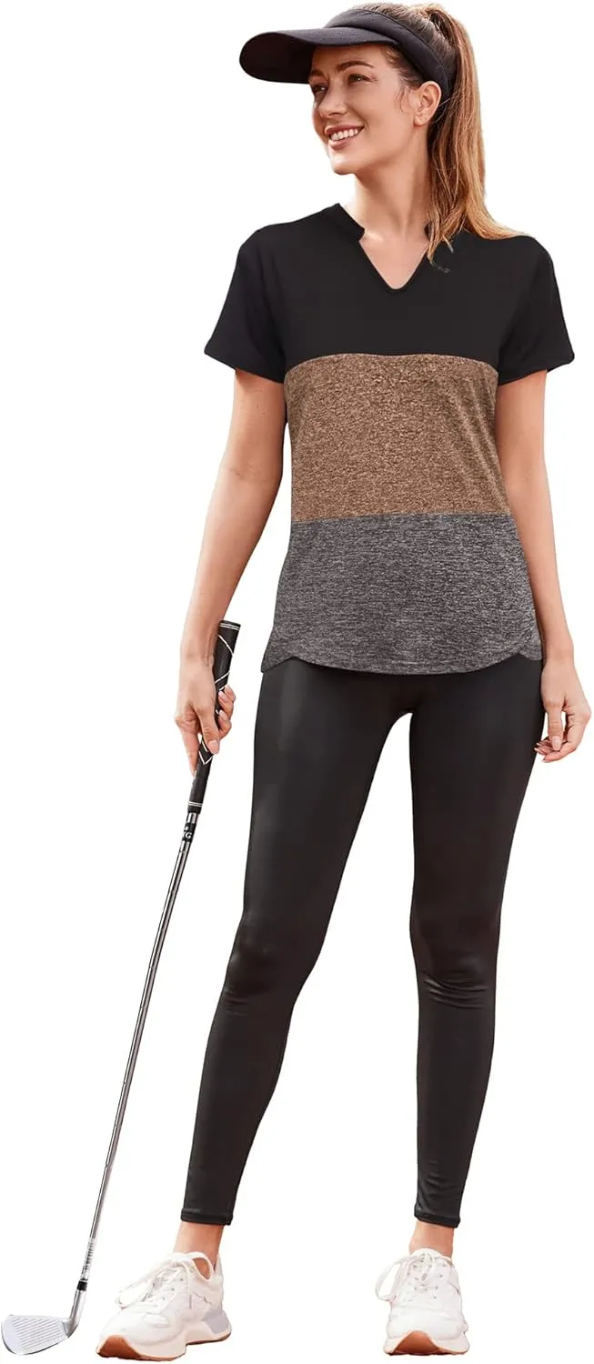 COOrun Womens Workout Tops Short Sleeve V Neck Moisture Wicking Shirts Yoga Top Golf Athletic Running Casual T-Shirts__