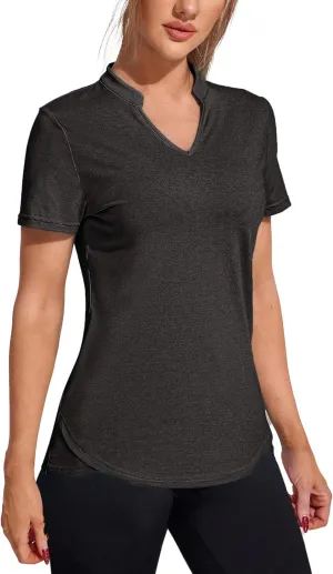 COOrun Womens Workout Tops Short Sleeve V Neck Moisture Wicking Shirts Yoga Top Golf Athletic Running Casual T-Shirts__