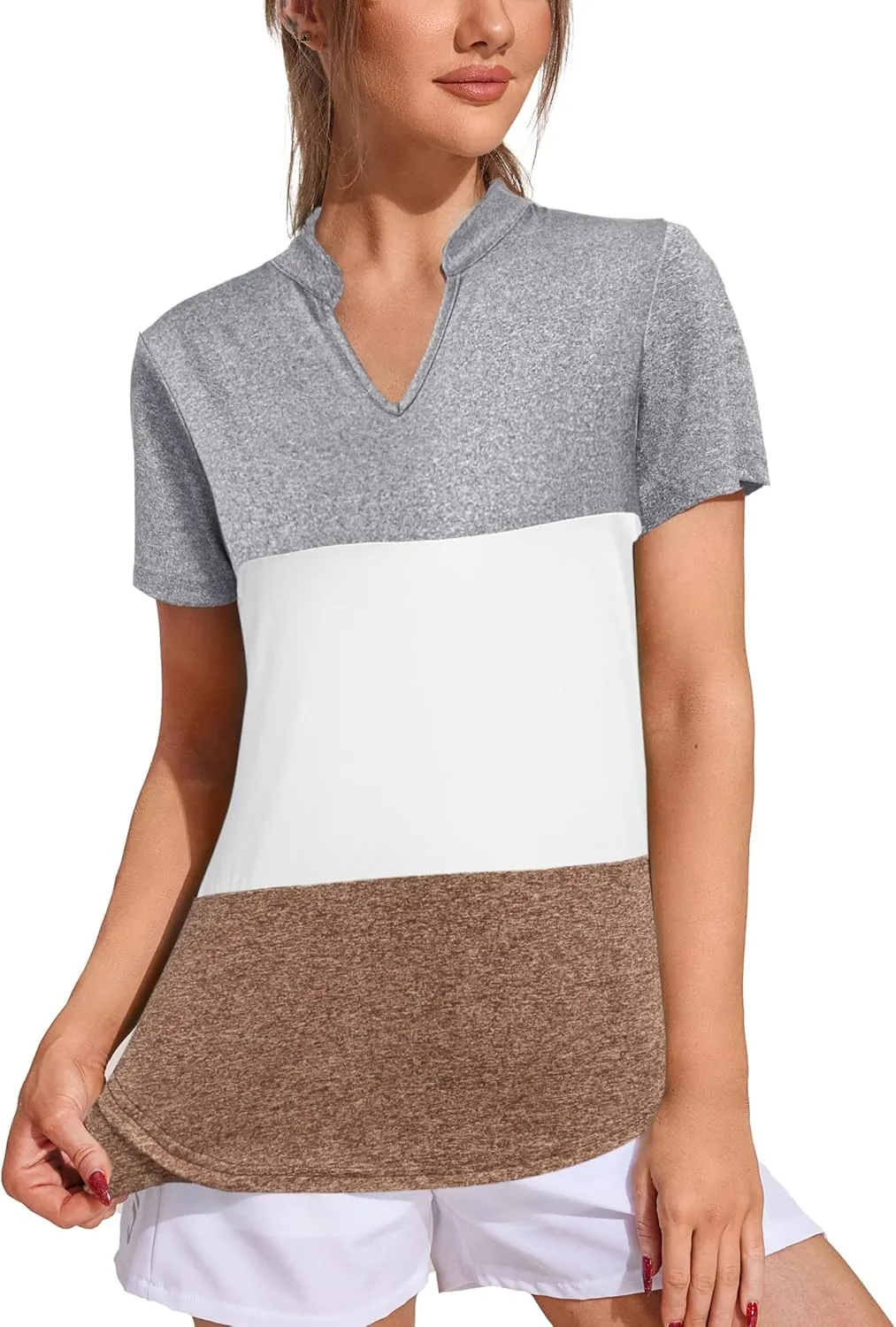 COOrun Womens Workout Tops Short Sleeve V Neck Moisture Wicking Shirts Yoga Top Golf Athletic Running Casual T-Shirts__