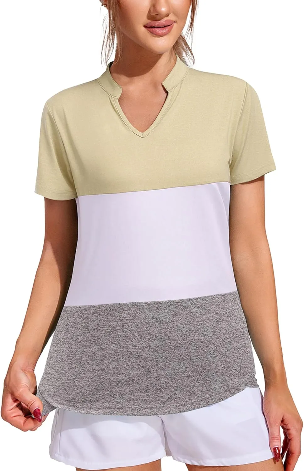 COOrun Womens Workout Tops Short Sleeve V Neck Moisture Wicking Shirts Yoga Top Golf Athletic Running Casual T-Shirts__