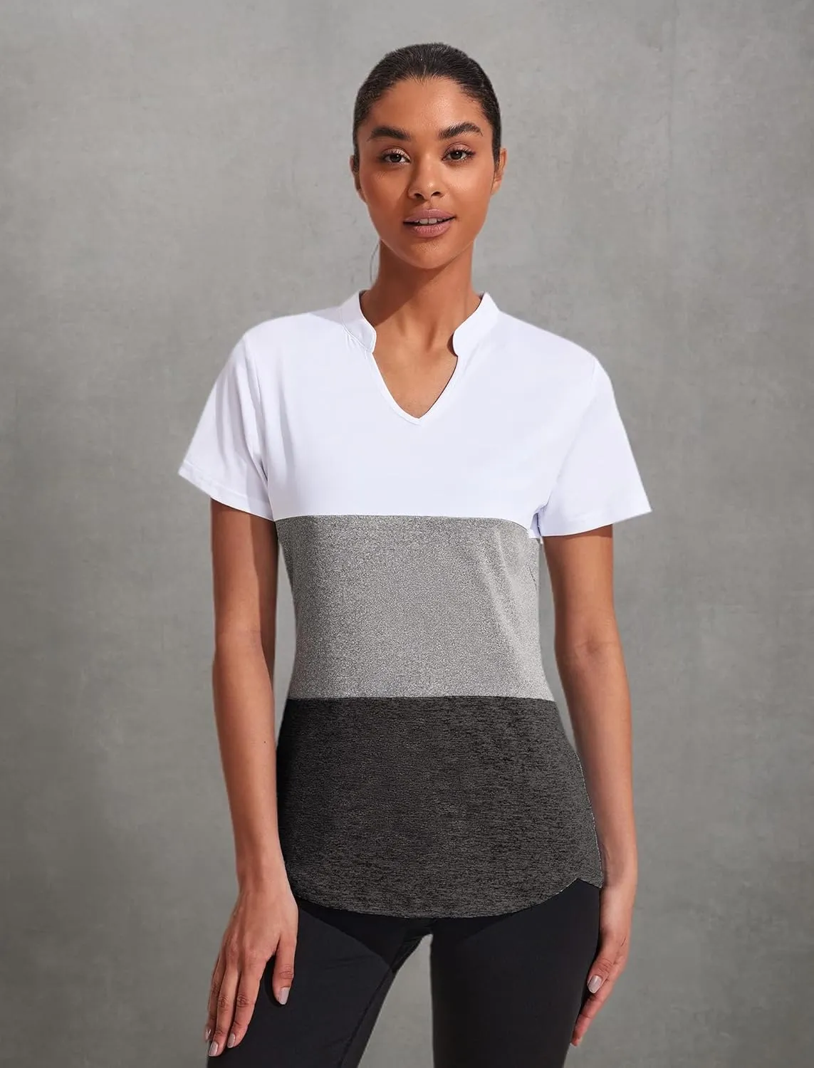 COOrun Womens Workout Tops Short Sleeve V Neck Moisture Wicking Shirts Yoga Top Golf Athletic Running Casual T-Shirts__