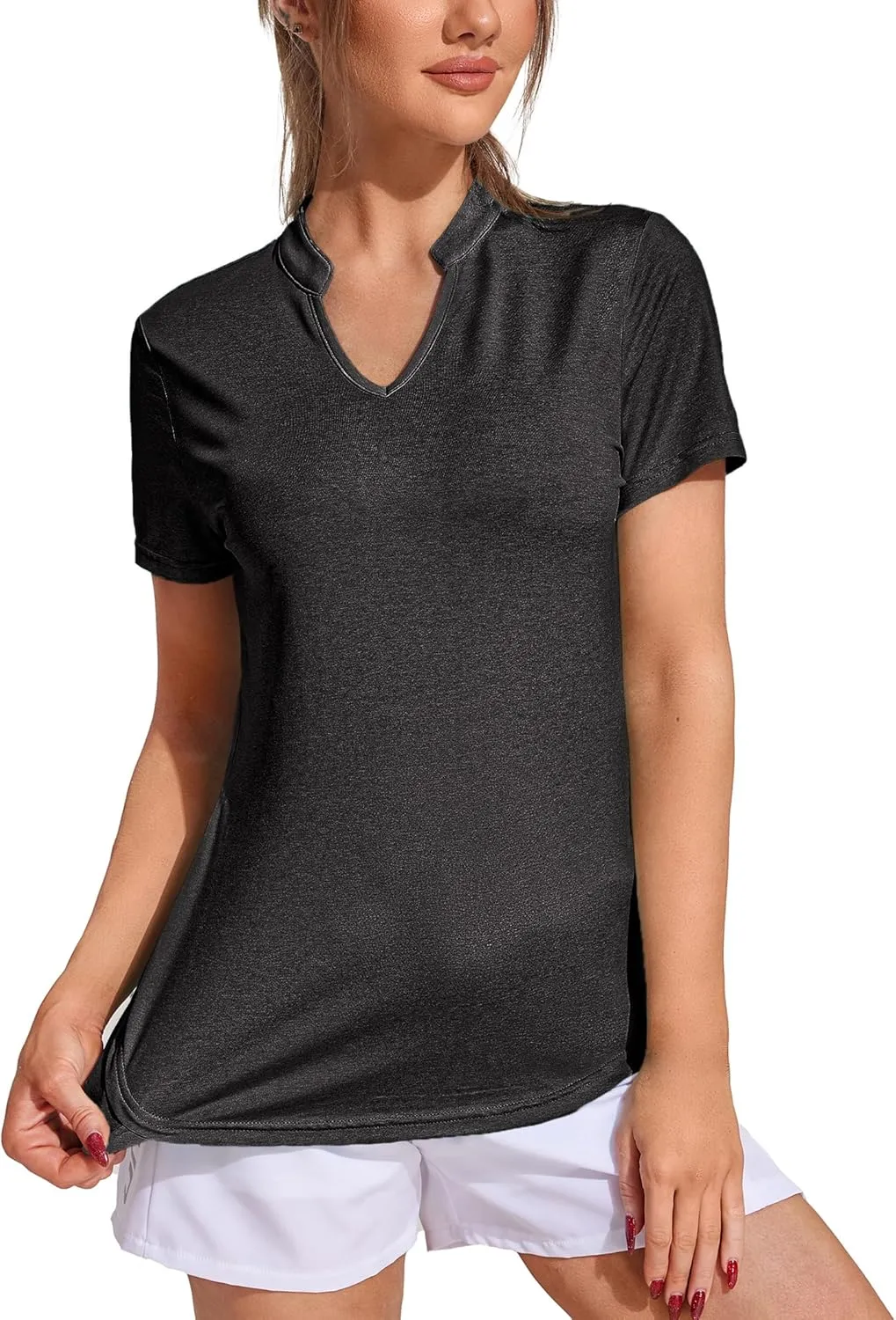 COOrun Womens Workout Tops Short Sleeve V Neck Moisture Wicking Shirts Yoga Top Golf Athletic Running Casual T-Shirts__